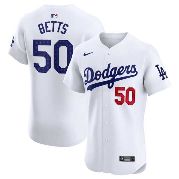 Mens Los Angeles Dodgers #50 Mookie Betts White Home Elite Stitched Jersey Dzhi->los angeles dodgers->MLB Jersey
